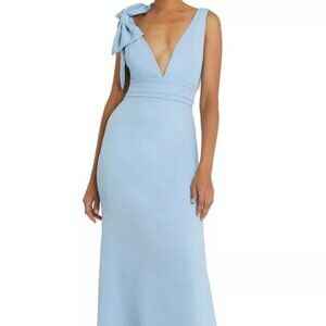 Mac Duggal Powder Blue Bow Shoulder V-Neck Gown